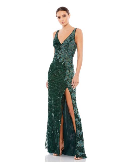 Mac Duggal Beaded Floral Sleeveless Gown