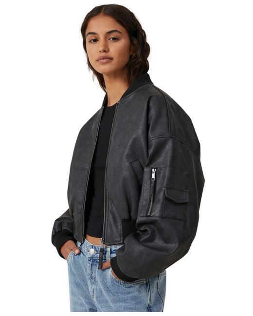 Cotton On Faux Leather Cropped Bomber Jacket