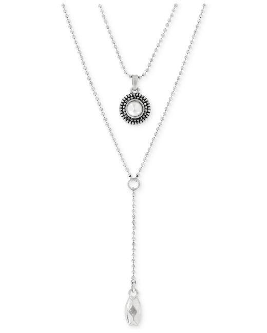 Lucky Brand Tone Freshwater Pearl Two-Row Y Long Necklace