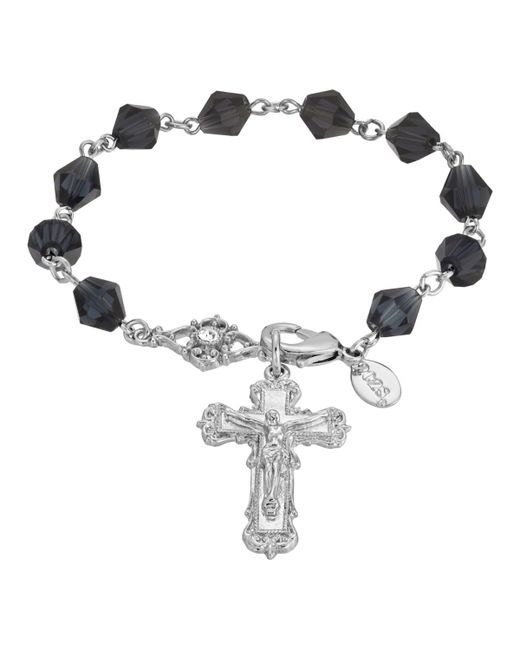 Symbols of Faith Silver-Tone Crucifix Bracelet