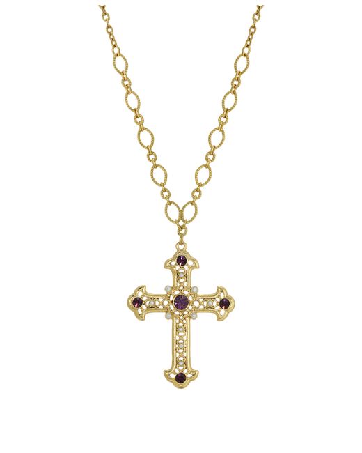Symbols of Faith 14K Gold Dipped Amethyst Cross Necklace