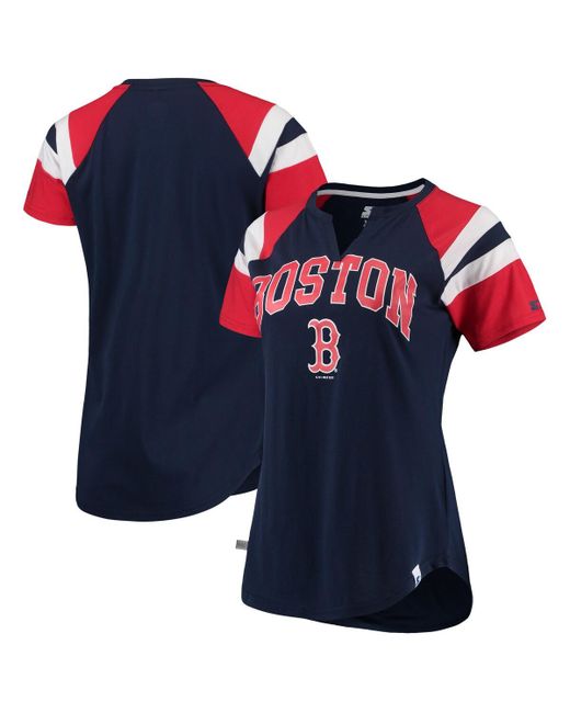 Starter Red Boston Sox Game On Notch Neck Raglan T-Shirt