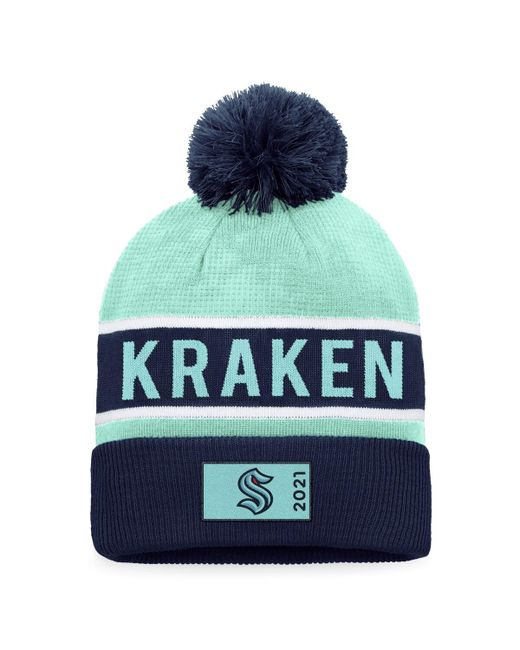 Fanatics Light Seattle Kraken Authentic Pro Rink Cuffed Knit Hat with Pom