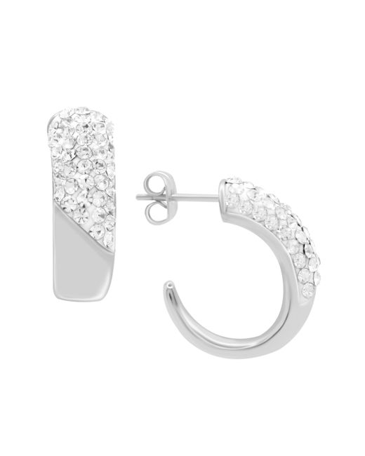Essentials Clear Crystal Pave J Hoop Earring Gold Plate and