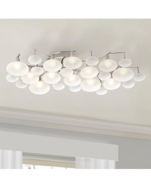 Possini Euro Design Lilypad Modern Ceiling Light Semi Flush-Mount Fixture 30 Wide Chrome 12-Light Frosted Opal Etched Glass for Bedroom Kitchen Living Room Hallway Dinin
