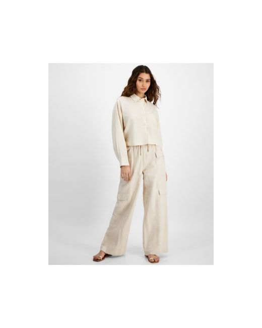 Dkny Oversized Button Front Shirt High Rise Drawstring Cargo Pants