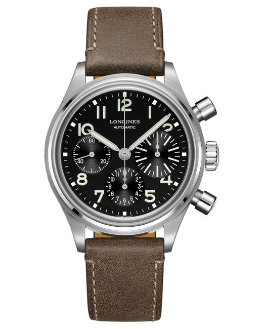 Longines Swiss Automatic Chronograph Avigation BigEye Leather Strap Watch 41mm