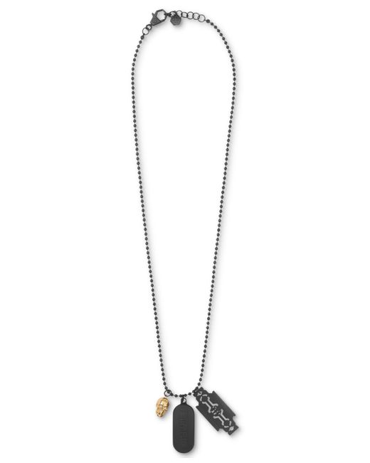 Philipp Plein Two-Tone Ip Stainless Steel Logo Tag Multi-Charm Pendant Necklace 29-1/3 2-3/4 extender
