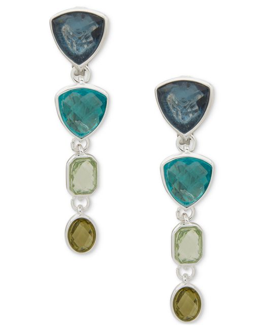 AK Anne Klein Silver-Tone Colored Stone Clip-On Linear Drop Earrings