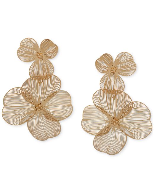 Lonna & Lilly Tone Openwork Flower Double Drop Earrings