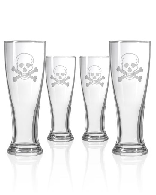 Rolf Glass Skull and Cross Bones Beer Pilsner 16Oz Set Of 4 Glasses