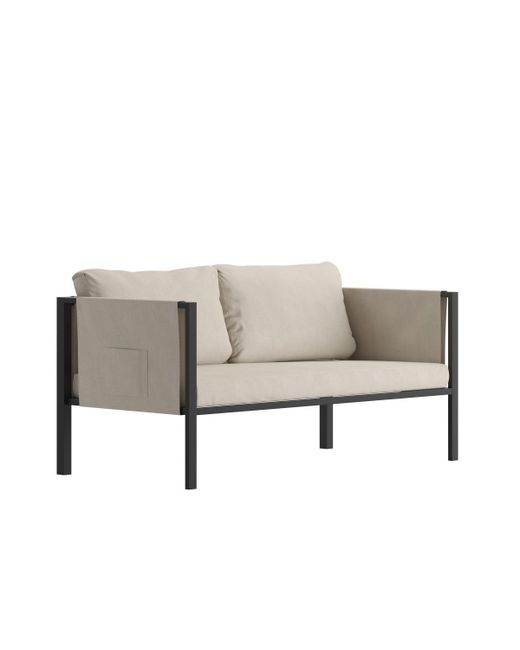 Merrick Lane Cape Cod Outdoor Love Seat/Sofa With Removable Cushions And Steel Frame