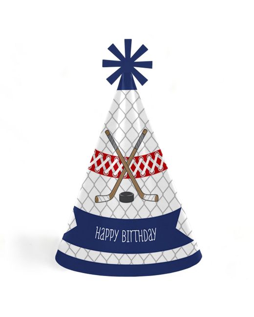 Big Dot Of Happiness Shoots and Scores Hockey Cone Happy Birthday Party Hats Set of 8