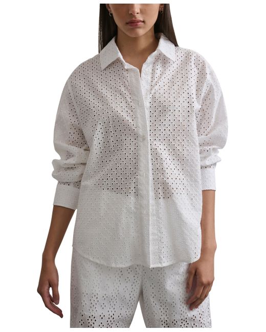 Dkny Eyelet Long-Sleeve Button-Front Blouse
