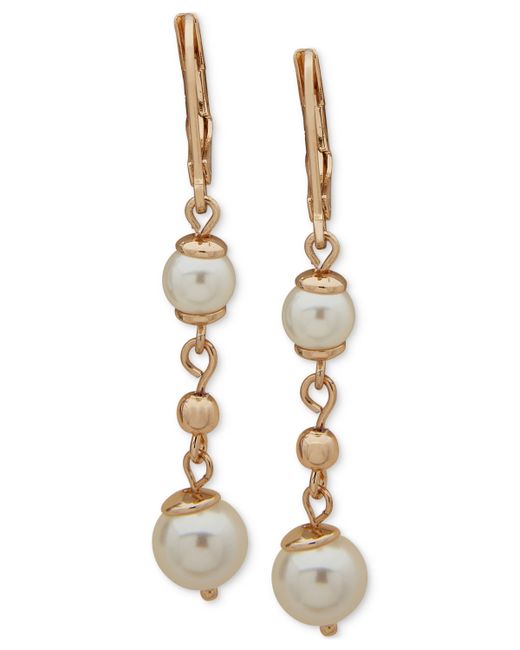 AK Anne Klein Gold-Tone Imitation Pearl Beaded Linear Drop Earrings