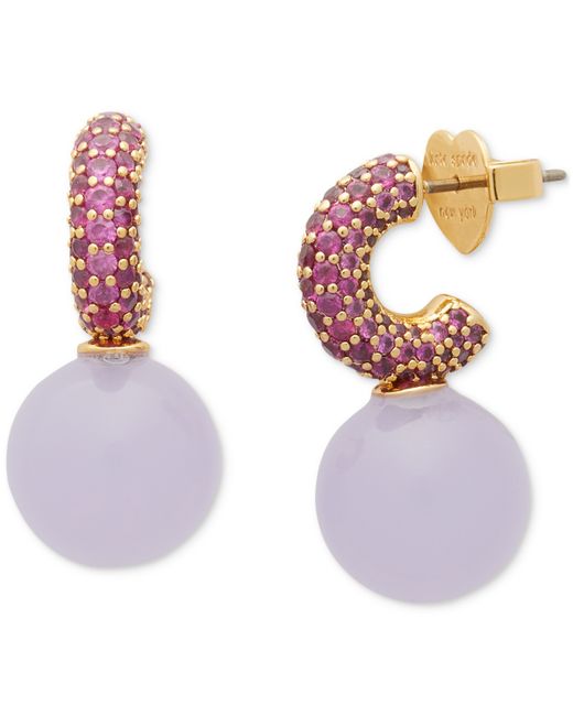 Kate Spade New York Gold-Tone Imitation Pearl Charm Pave Huggie Hoop Earrings