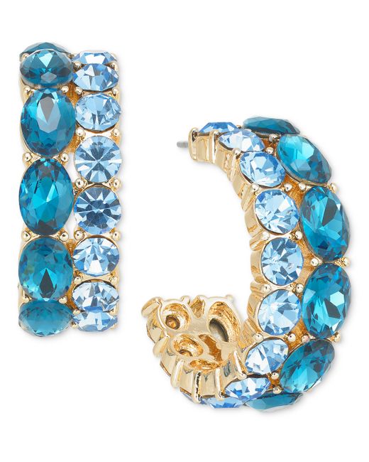 On 34th Gold-Tone Small Crystal Double-Row C-Hoop Earrings 0.9 Created for