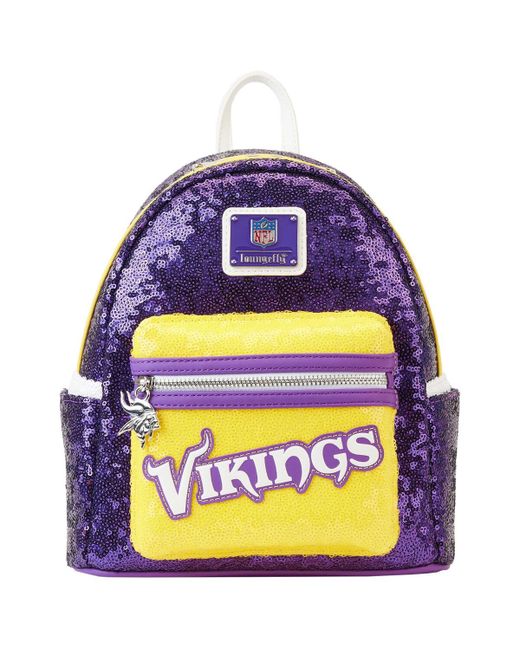 Loungefly and Minnesota Vikings Sequin Mini Backpack Yellow