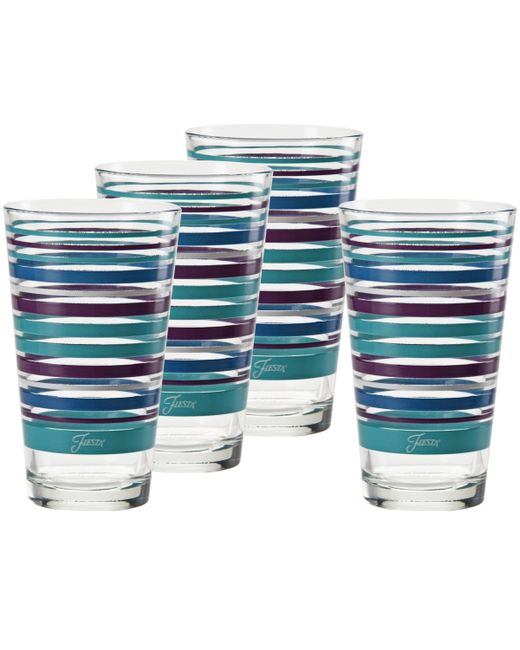 Fiesta Coastal Stripes 16-Ounce Tapered Cooler Glass Set of 4 Lapis Mulberry and White