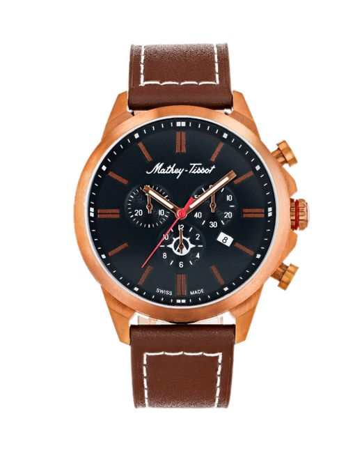 Mathey-Tissot Field Scout Collection Chronograph Genuine Leather Watch 45mm