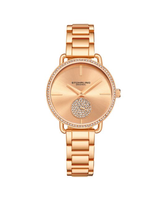Stuhrling Gold-tone Case and Bracelet Crystal Studded Gold Dial Watch