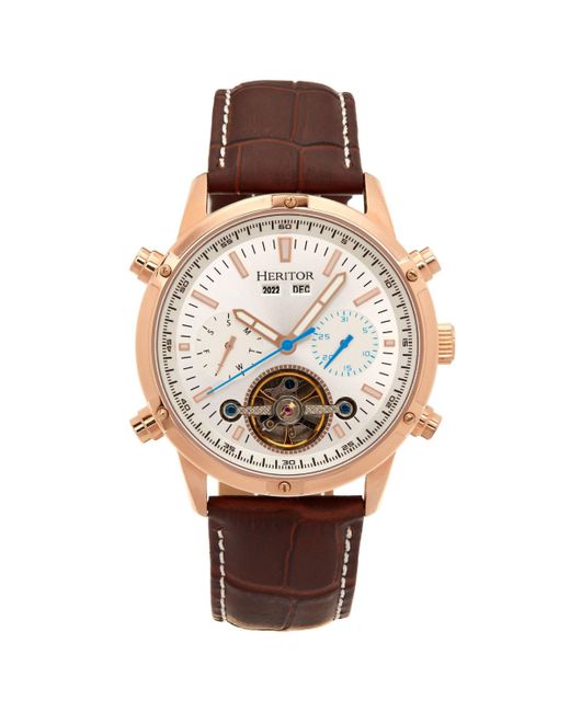 Heritor Automatic Wilhelm Leather Watch Rose Gold 42mm rose gold