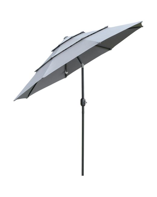 Outsunny 9 3-Tier Patio Umbrella Outdoor Market with Crank and Push Button Tilt for Deck Backyard Lawn