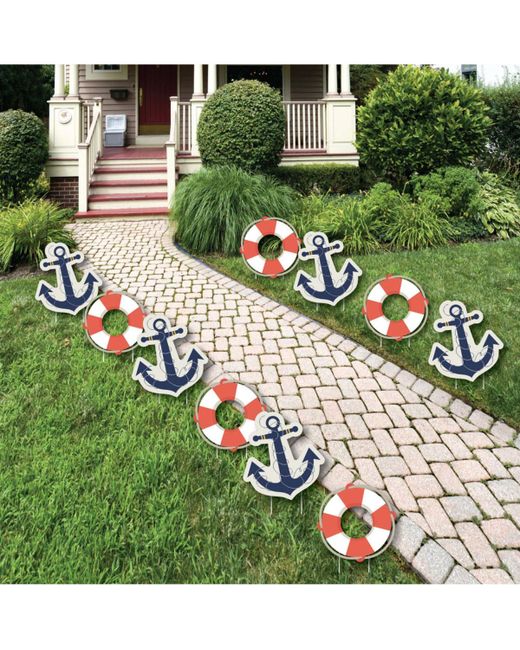 Big Dot Of Happiness Ahoy Nautical Anchor Lawn Decor Outdoor Party Yard 10 Pc