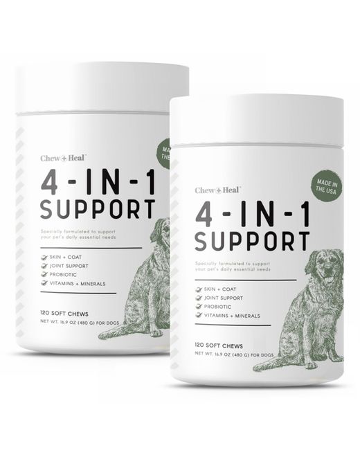 Chew + Heal 4--1 Support Multivitamin Supplement for Dogs Delicious Chews