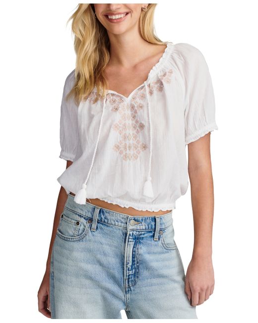 Lucky Brand Embroidered Cotton Peasant Top