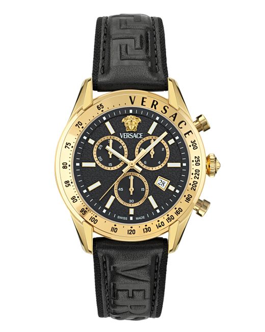 Versace Swiss Chronograph Black Leather Strap Watch 44mm