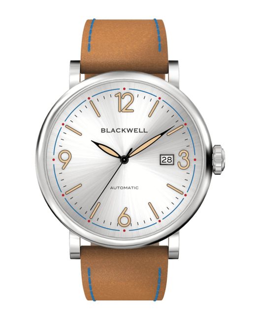 Blackwell White Silver Tone Dial with Steel and Bright Leather Watch 44 mm