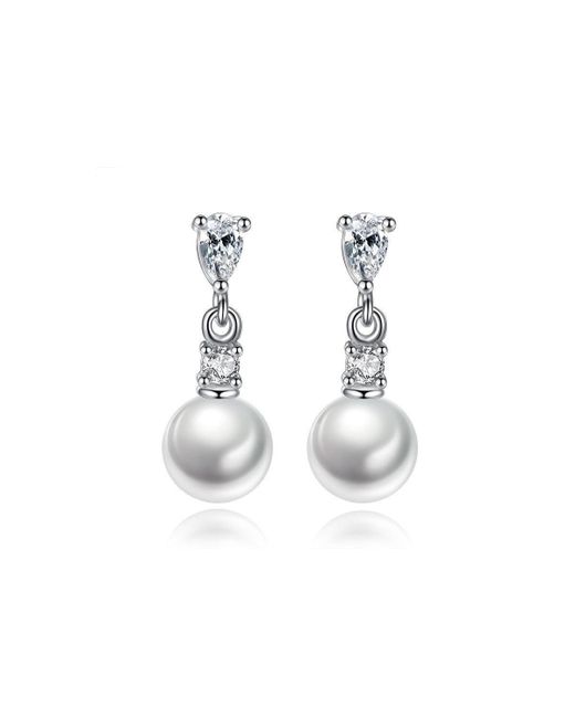 Hollywood Sensation Pearl Drop Earrings with Cubic Zirconia Accents for