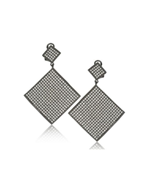 Suzy Levian New York Suzy Levian Sterling Silver Cubic Zirconia Pave Flat Diamond-Shape Disk Dangle Earrings