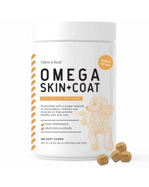 Chew + Heal Omega Skin Coat Fish Oil Supplement for Dogs Delicious Chews