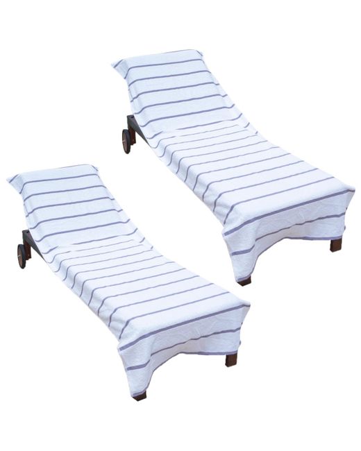 Arkwright Home Chaise Lounge Cover Pack of 30x85 Cotton Terry Towel with Pocket to Fit Outdoor Pool or Chair White Colored Stripes Light gre