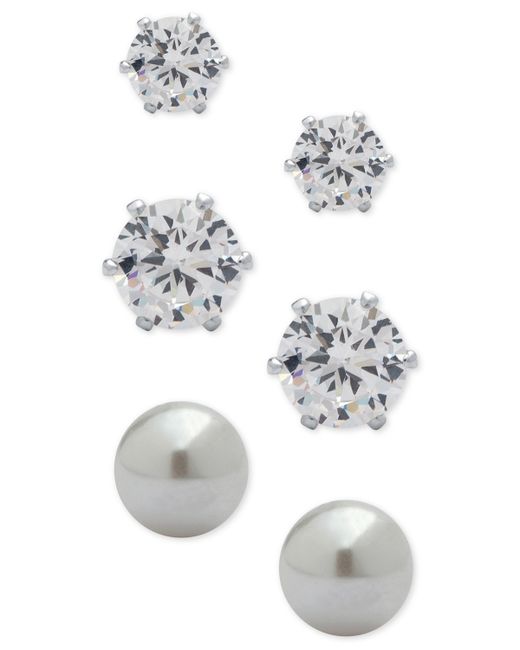 AK Anne Klein 3-Pc. Set Crystal and Imitation Pearl Stud Earrings
