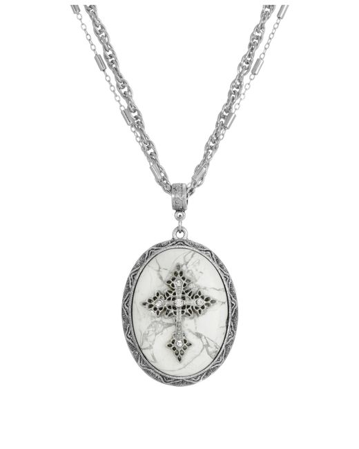 Symbols of Faith Pewter Cross Howlite Oval Necklace