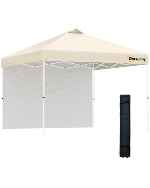 Outsunny 10 Pop-Up Canopy Party Tent with 1 Sidewall Rolling Carry Bag on Wheels Adjustable Height Folding Outdoor Shelter khaki