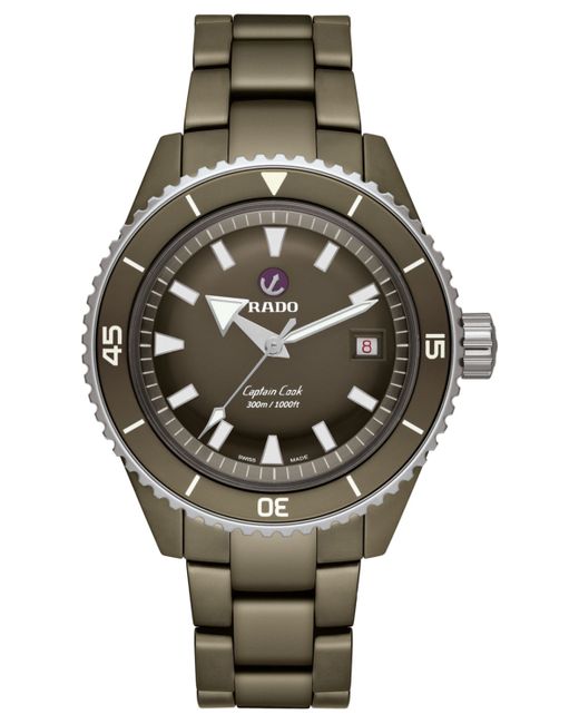 Rado Swiss Automatic Captain Cook Diver Olive Ceramic Bracelet Watch 43mm