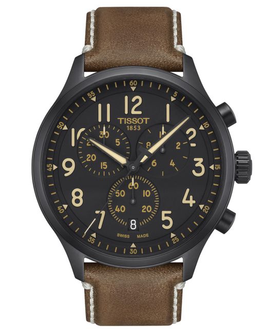 Tissot Swiss Chronograph Xl Leather Strap Watch 45mm