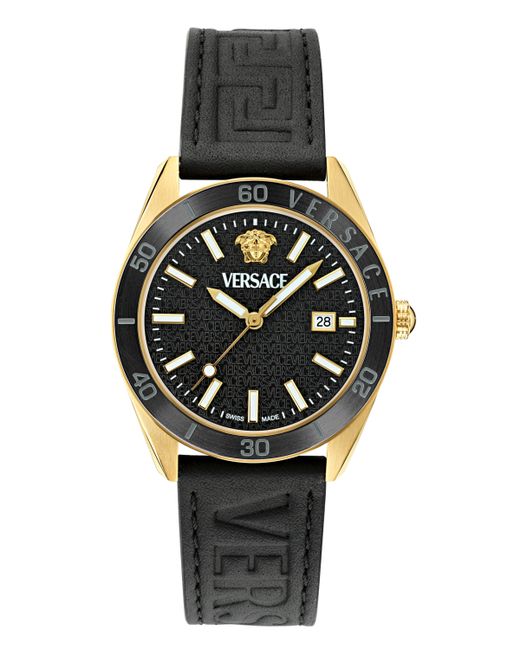 Versace Swiss Black Leather Strap Watch 42mm