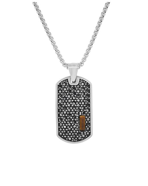SteelTime Stainless Steel Simulated Diamonds and Tiger Eye Dog Tag Pendant