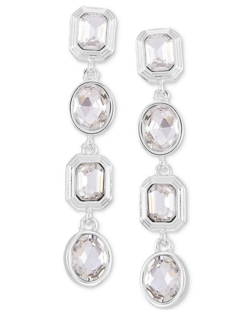 Guess Tone Square Oval Crystal Linear Drop Earrings