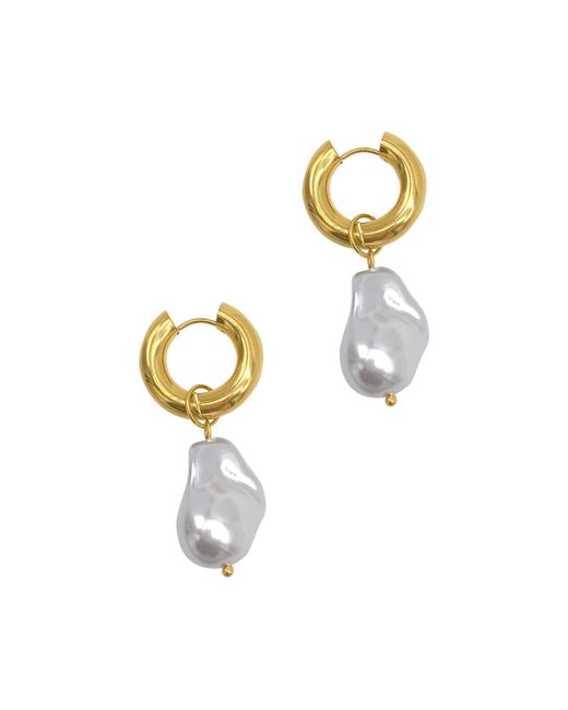 Adornia Shell Imitation Pearl Chubby Hoop Earrings