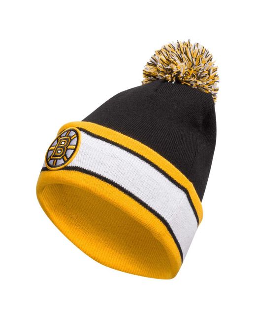 Adidas Boston Bruins Team Stripe Cuffed Knit Hat with Pom