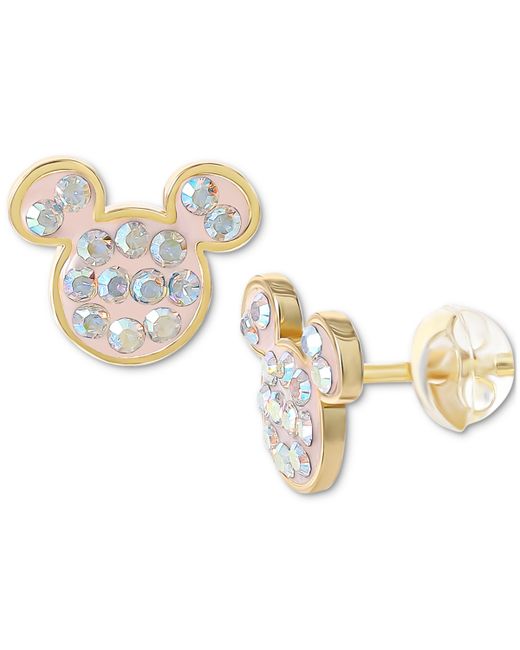 Disney Crystal Mickey Mouse Stud Earrings 18k Gold-Plated Sterling
