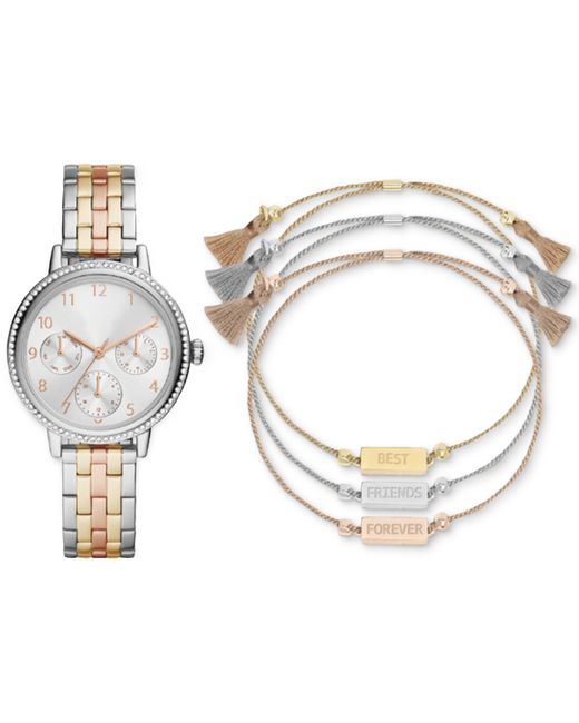 Jessica Carlyle Tri-Tone Metal Alloy Bracelet Watch 36mm Gift Set