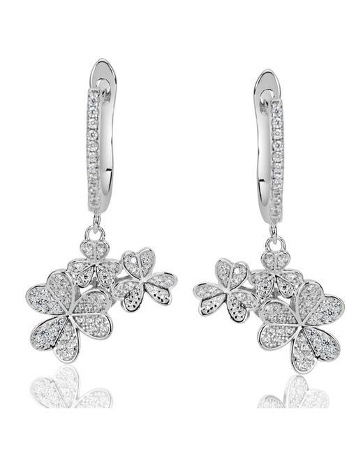Suzy Levian New York Suzy Levian Sterling Silver Cubic Zirconia Multi Flower Cluster Drop Earrings