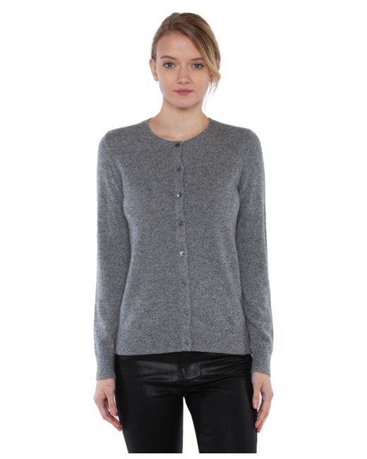 Jennie Liu 100 Cashmere Button Front Long Sleeve Crewneck Cardigan Sweater